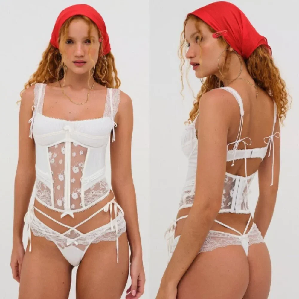 New! For love and lemons Dahlia Lingerie Set Corset & Thong 1286